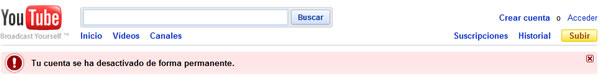 Youtube cuenta cancelada